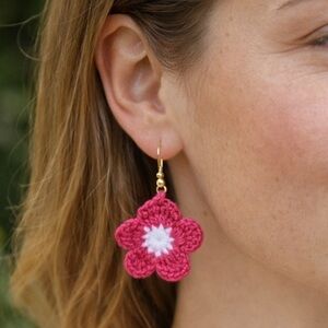 Handcrafted Pink Flower Earrings